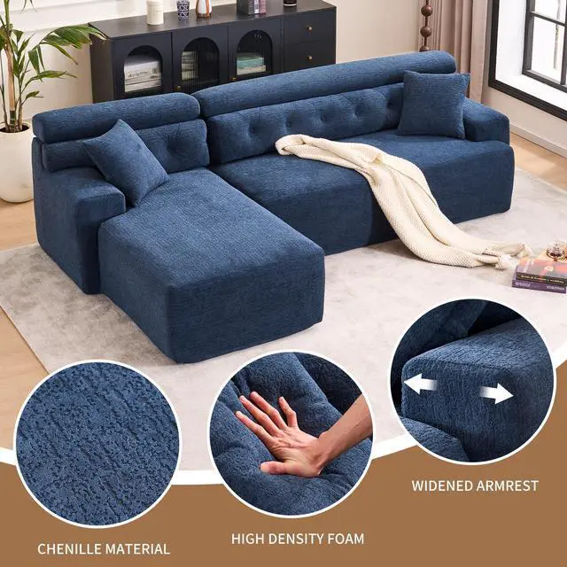 Alt view image 5 of 6 - 105'' Cloud Sectional Couch with L-Shape Chaise,Modern Modular Sofa with Deep Seat, Boneless Sofa for Living Room Bedroom,No Assembly Required,Blue.