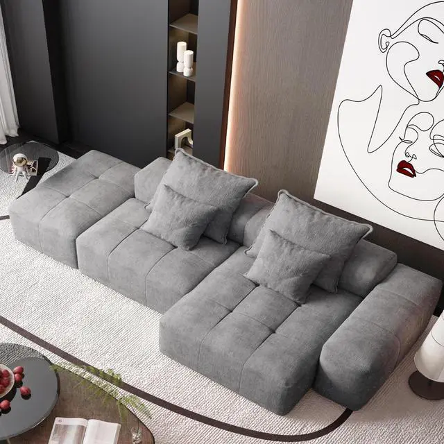 Alt view image 2 of 7 - Modern Oversized Modular Sectional Sofa with Ottoman,seat,chaise lounge and armrest,Sparkling Chenille Fabric Soft Cushion Sofa with 4 Pillows,4 PCS DIY Combination Tufted Sofa,No Assembly Required