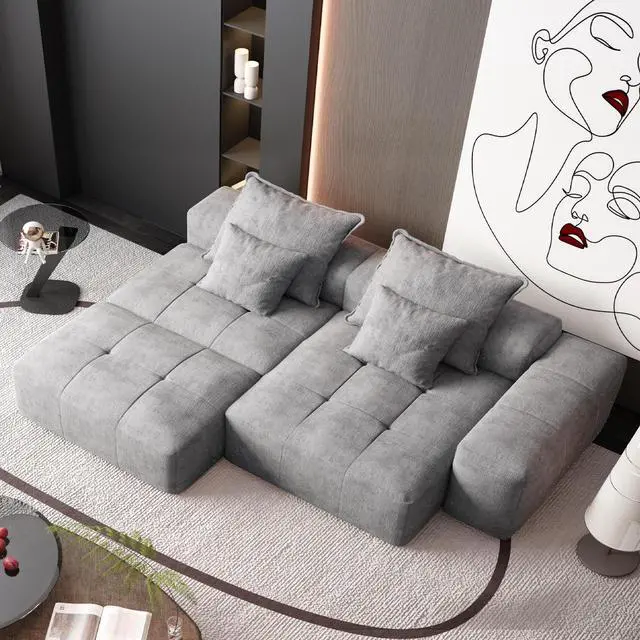 Alt view image 4 of 7 - Modern Oversized Modular Sectional Sofa with Ottoman,seat,chaise lounge and armrest,Sparkling Chenille Fabric Soft Cushion Sofa with 4 Pillows,4 PCS DIY Combination Tufted Sofa,No Assembly Required