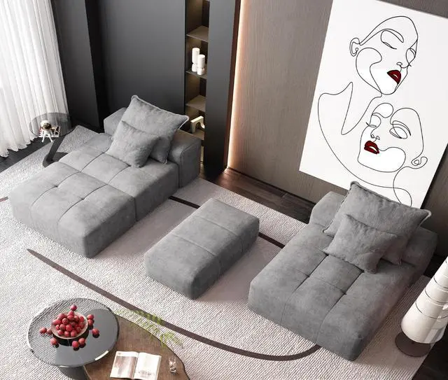 Alt view image 6 of 7 - Modern Oversized Modular Sectional Sofa with Ottoman,seat,chaise lounge and armrest,Sparkling Chenille Fabric Soft Cushion Sofa with 4 Pillows,4 PCS DIY Combination Tufted Sofa,No Assembly Required