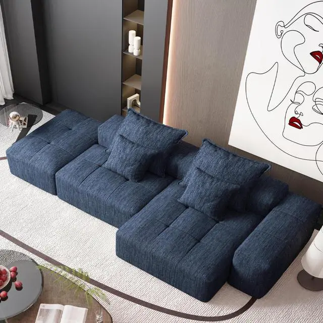 Alt view image 2 of 7 - Modern Oversized Modular Sectional Sofa with Ottoman,seat,chaise lounge and armrest,Sparkling Chenille Fabric Soft Cushion Sofa with 4 Pillows,4 PCS DIY Combination Tufted Sofa,No Assembly Required