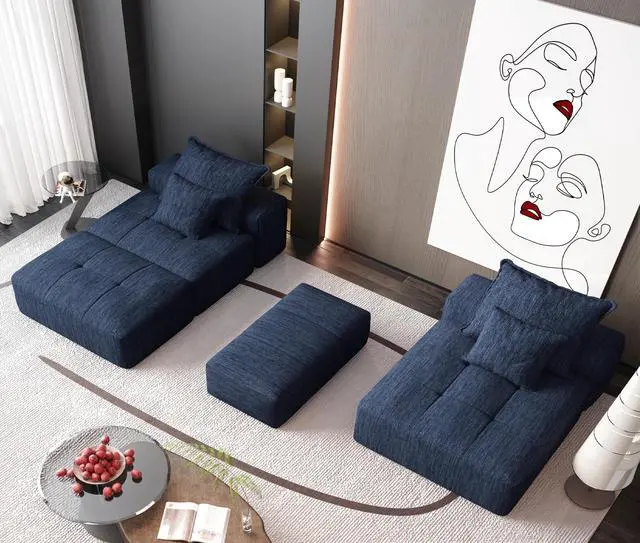 Alt view image 6 of 7 - Modern Oversized Modular Sectional Sofa with Ottoman,seat,chaise lounge and armrest,Sparkling Chenille Fabric Soft Cushion Sofa with 4 Pillows,4 PCS DIY Combination Tufted Sofa,No Assembly Required