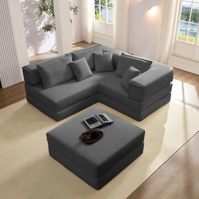 Alt view image 2 of 4 - Oversized Upholstered Sectional Sofa Couch Set,Modular 118.2" L Shaped Floor Living Room Sofa Set With 6 Pillows,DIY Combination Sofa Couch for living rooms, apartments,bedrooms,Dark Grey
