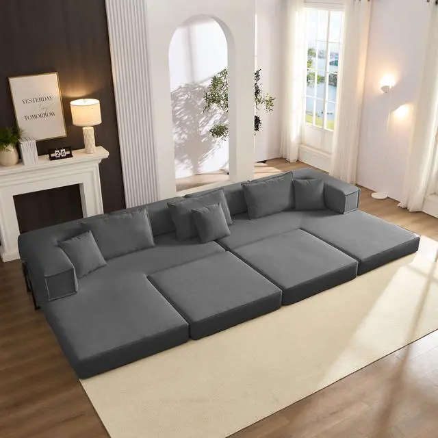 Alt view image 3 of 4 - Oversized Upholstered Sectional Sofa Couch Set,Modular 118.2" L Shaped Floor Living Room Sofa Set With 6 Pillows,DIY Combination Sofa Couch for living rooms, apartments,bedrooms,Dark Grey