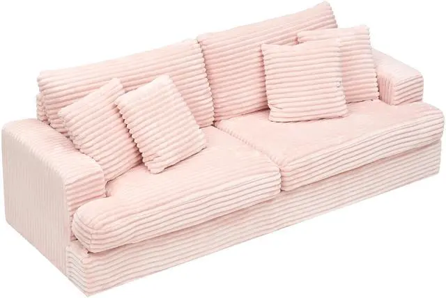 Alt view image 2 of 3 - 79.3 inches long,  Corduroy Sofa, with 4 Matching Toss Pillows Sleek Design Spacious and Comfortable 3 Seater Couch for Modern Living Room,PINK