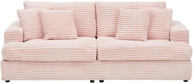 Main image of 79.3 inches long,  Corduroy Sofa, with 4 Matching Toss Pillows Sleek Design Spacious and Comfortable 3 Seater Couch for Modern Living Room,PINK