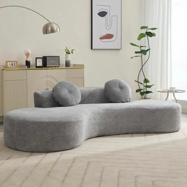 Alt view image 6 of 7 - [NEW ARRIVED] [VIDEO PROVIDED]105.5''Curved Sofa, Modern Minimalist Sofa, Cloud Couch Sofa 3-4 Seater Couch with 2 Pillows,Bedroom,  No Assembly Required, Point-shaped corduroy,(Anti-Wrinkle) , Gray