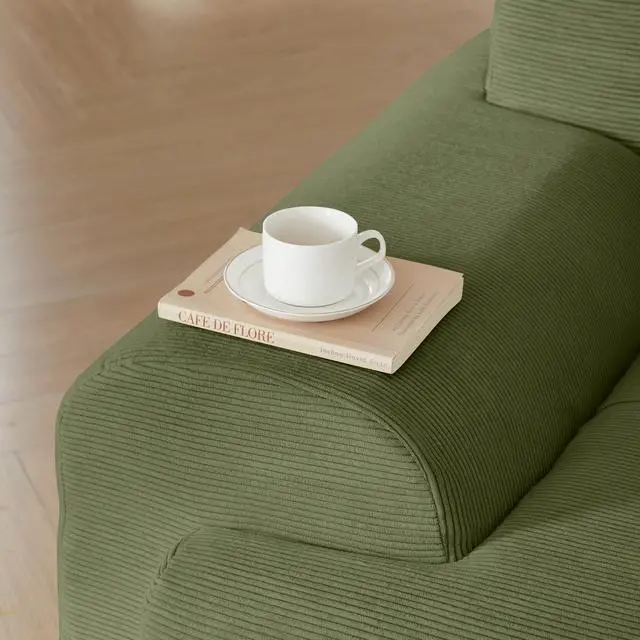 Alt view image 7 of 7 - 113" Modern L-Shaped Modular Sectional Sofa for Living Room, Corduroy Upholstery Green, Oversized 3-Seater Couch with Deep Seat and Movable Ottoman  No Assembly