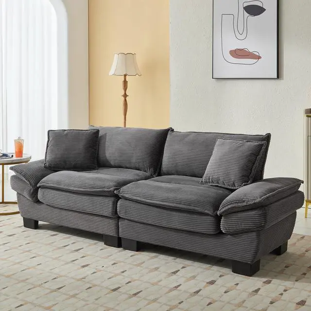 Main image of Corduroy Sofa Sleeper Couch Loveseat Sofa with Pillows Comfy Upholstered Deep Seat Sofa for Bedroom,Living Room,Apartment,Office,Dorm-Grey Corduroy