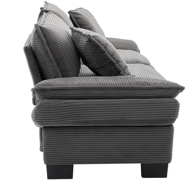 Alt view image 4 of 7 - Corduroy Sofa Sleeper Couch Loveseat Sofa with Pillows Comfy Upholstered Deep Seat Sofa for Bedroom,Living Room,Apartment,Office,Dorm-Grey Corduroy