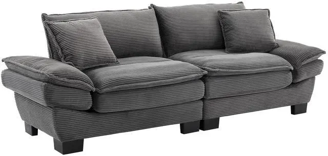 Alt view image 3 of 7 - Corduroy Sofa Sleeper Couch Loveseat Sofa with Pillows Comfy Upholstered Deep Seat Sofa for Bedroom,Living Room,Apartment,Office,Dorm-Grey Corduroy