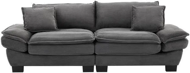 Alt view image 2 of 7 - Corduroy Sofa Sleeper Couch Loveseat Sofa with Pillows Comfy Upholstered Deep Seat Sofa for Bedroom,Living Room,Apartment,Office,Dorm-Grey Corduroy