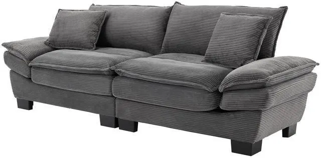 Alt view image 5 of 7 - Corduroy Sofa Sleeper Couch Loveseat Sofa with Pillows Comfy Upholstered Deep Seat Sofa for Bedroom,Living Room,Apartment,Office,Dorm-Grey Corduroy