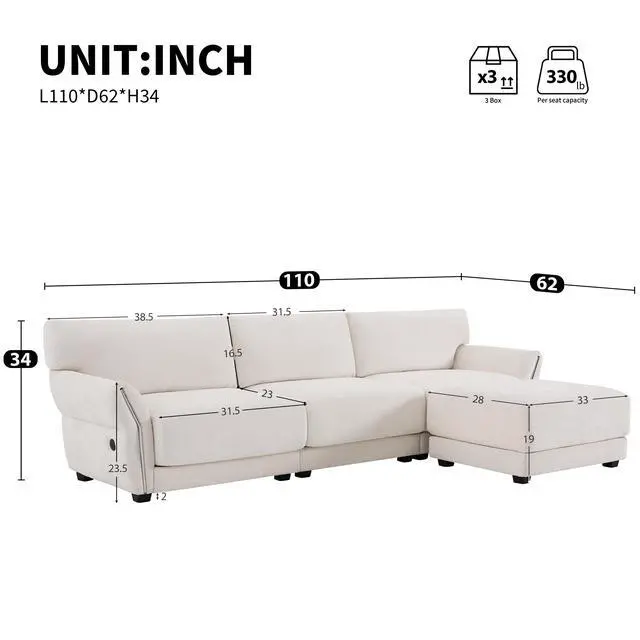 Alt view image 2 of 7 - [VIDEO]110" Modular Sectional Sofa, L-Shape with Extra-Wide Seat Cushion, USB and Type-C Charger, Petal Armrest Design, High Density Foam, Free Movement Ottoman, Wood Frame, Chenille, 4 Seat, 3 Colors