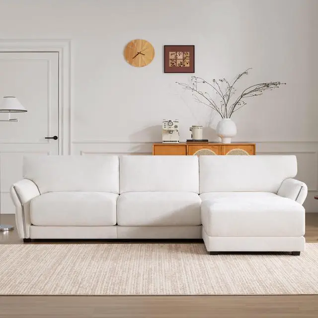 Alt view image 3 of 7 - [VIDEO]110" Modular Sectional Sofa, L-Shape with Extra-Wide Seat Cushion, USB and Type-C Charger, Petal Armrest Design, High Density Foam, Free Movement Ottoman, Wood Frame, Chenille, 4 Seat, 3 Colors