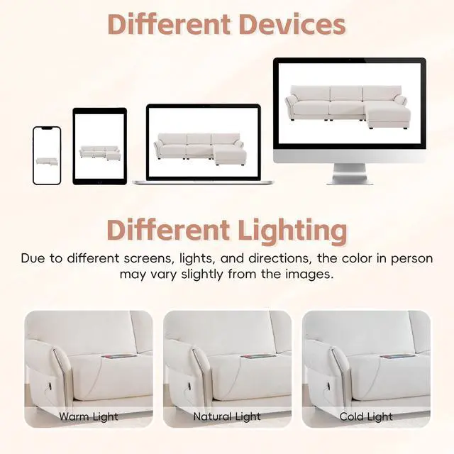 Alt view image 7 of 7 - [VIDEO]110" Modular Sectional Sofa, L-Shape with Extra-Wide Seat Cushion, USB and Type-C Charger, Petal Armrest Design, High Density Foam, Free Movement Ottoman, Wood Frame, Chenille, 4 Seat, 3 Colors