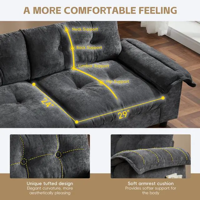 Alt view image 7 of 7 - [VIDEO]104*60" Sectional Sofa, L-Shape with Multifunctional Armrest, Dual-Port Charging, Cup Holder, Side Storage Pockets, Movable Storage Ottoman, Unique Tufted Design, Soft Cushion, Chenille,3colors