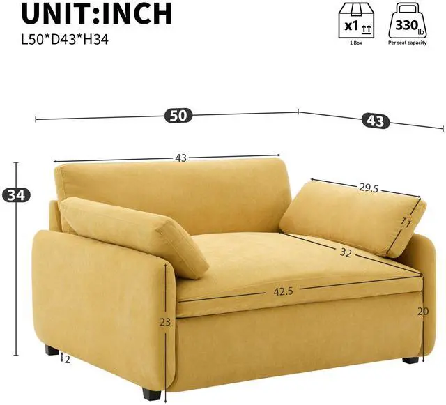 Alt view image 2 of 7 - [Video]50*43" Oversized Chenille Single Sofa Chair,Wide and Deep Seat Accent Chair,Modern Upholstered Comfy Armchair,Color Blocking Couch Lounge with Pillows for Living Room,Apartment,Bedroom,7 Colors