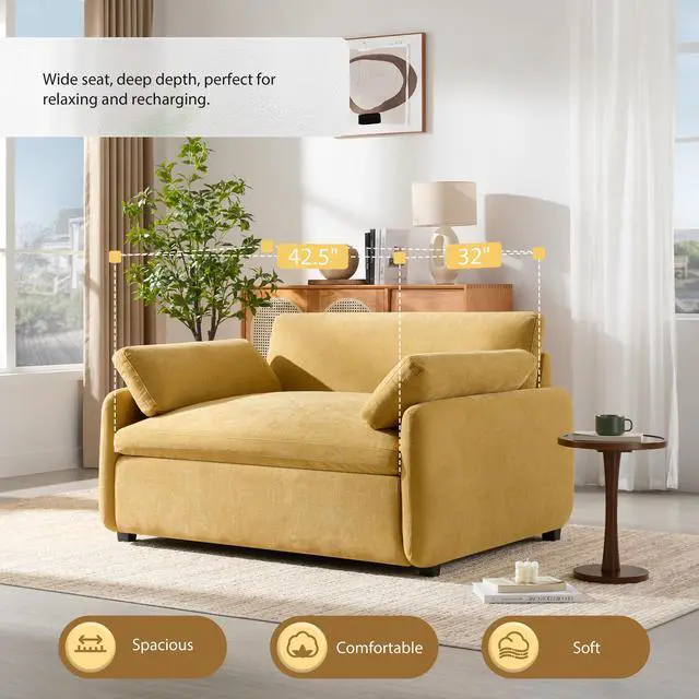 Alt view image 3 of 7 - [Video]50*43" Oversized Chenille Single Sofa Chair,Wide and Deep Seat Accent Chair,Modern Upholstered Comfy Armchair,Color Blocking Couch Lounge with Pillows for Living Room,Apartment,Bedroom,7 Colors