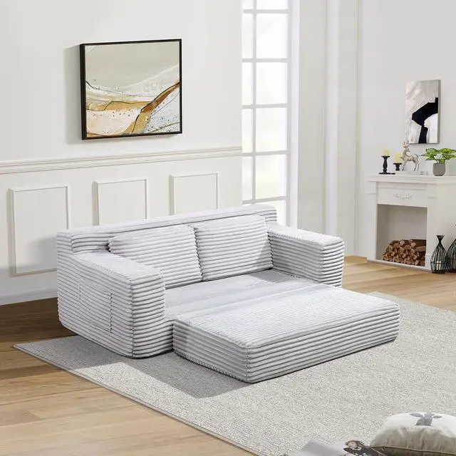 Alt view image 3 of 7 - Corduroy Cloud Double Sofa, 2-in-1 Convertible Sofa Bed, Comfortable Boneless Double Sofa, Suitable for Living Room, Apartment, Small Space Grey