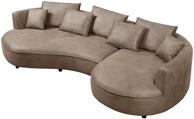 Alt view image 3 of 7 - 128.74 Inch Modern Sectional Curved Sofa Couch for Living Room,Leathaire Upholstered 5-Seat Sofa Couch, Technology Cloth Couch Set for Apartment Office,Brown