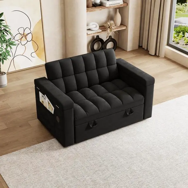 Alt view image 3 of 5 - 65-inch 3-in-1 foldable large-sized computer desk sofa bed, modern velvet double sofa, sofa bed with adjustable backrest, storage bag and pillow, hidden living room laptop desk, with USB port