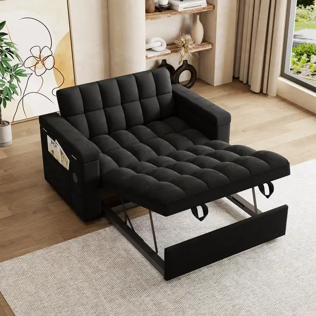 Alt view image 2 of 5 - 65-inch 3-in-1 foldable large-sized computer desk sofa bed, modern velvet double sofa, sofa bed with adjustable backrest, storage bag and pillow, hidden living room laptop desk, with USB port