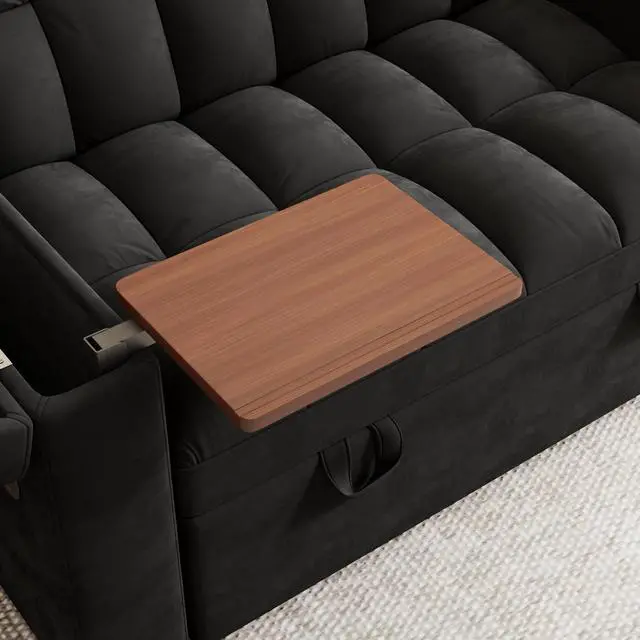 Alt view image 5 of 5 - 65-inch 3-in-1 foldable large-sized computer desk sofa bed, modern velvet double sofa, sofa bed with adjustable backrest, storage bag and pillow, hidden living room laptop desk, with USB port