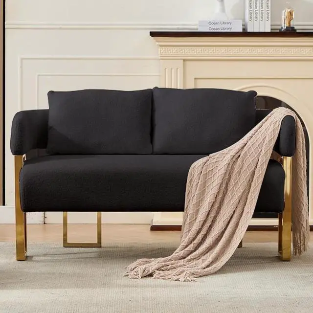 Main image of TS Modern decorative chair, living room side chair with gold metal legs, no wheels, suitable for dressing area, reception room, office,Teddy fleece upholstered metal foot sofas Black