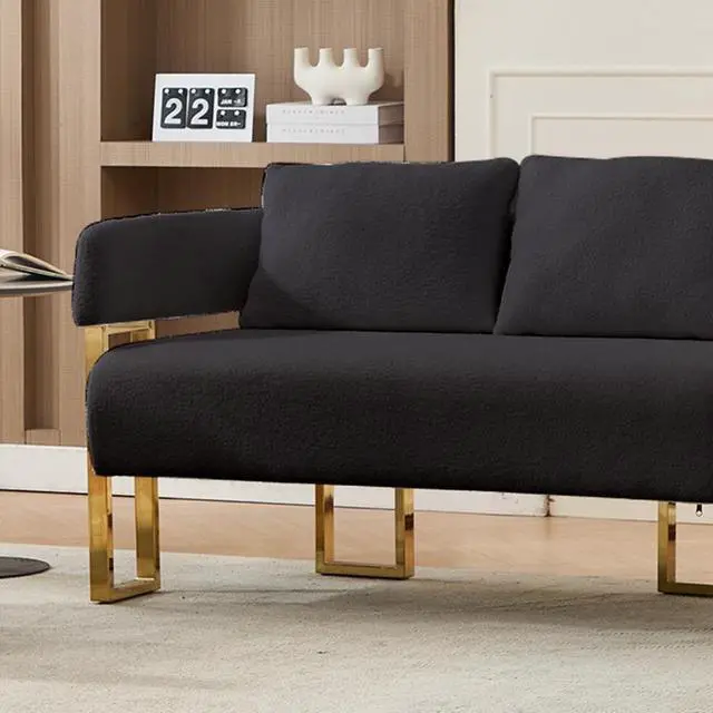 Alt view image 3 of 7 - TS Modern decorative chair, living room side chair with gold metal legs, no wheels, suitable for dressing area, reception room, office,Teddy fleece upholstered metal foot sofas Black