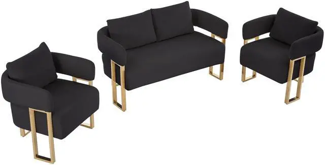Alt view image 6 of 7 - TS Modern decorative chair, living room side chair with gold metal legs, no wheels, suitable for dressing area, reception room, office,Teddy fleece upholstered metal foot sofas Black