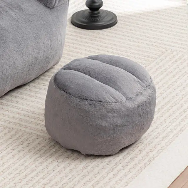Alt view image 7 of 7 - Bean Bag Chair, Comfy Bean Bag Sofa with Back Support, With Footstool,Faux Fur Bean Bag Chair for Adults and Kids, Stuffed Floor Sofa for Living Room, Bedroom, Apartment, Grey