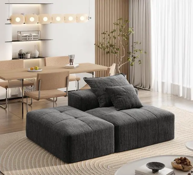 Alt view image 2 of 6 - Modern Oversized Modular Sectional Sofa,Sparkling Chenille Fabric Soft Cushion Sofa with 2 Pillows,DIY Combination Tufted Sofa,No Assembly Required