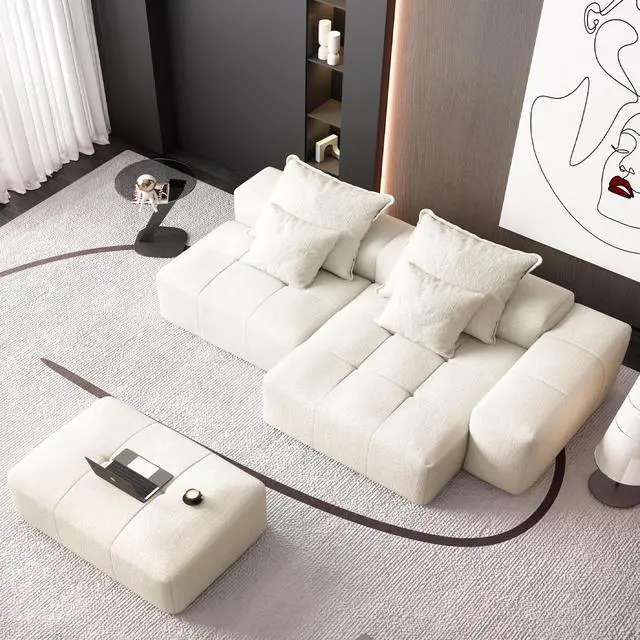 Alt view image 3 of 7 - Modern Oversized Modular Sectional Sofa with Ottoman,seat,chaise lounge and armrest,Sparkling Chenille Fabric Soft Cushion Sofa with 4 Pillows,4 PCS DIY Combination Tufted Sofa,No Assembly Required