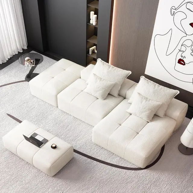 Alt view image 5 of 7 - Modern Oversized Modular Sectional Sofa with Ottoman,seat,chaise lounge and armrest,Sparkling Chenille Fabric Soft Cushion Sofa with 4 Pillows,4 PCS DIY Combination Tufted Sofa,No Assembly Required