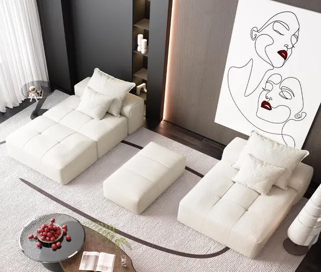 Alt view image 6 of 7 - Modern Oversized Modular Sectional Sofa with Ottoman,seat,chaise lounge and armrest,Sparkling Chenille Fabric Soft Cushion Sofa with 4 Pillows,4 PCS DIY Combination Tufted Sofa,No Assembly Required