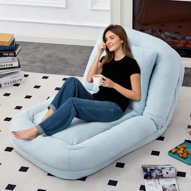 Alt view image 2 of 7 - Folding Sofa Chair with 5 Adjustable Positions Plush Floor Lounge Chair for Gaming, Meditation, and Relaxation