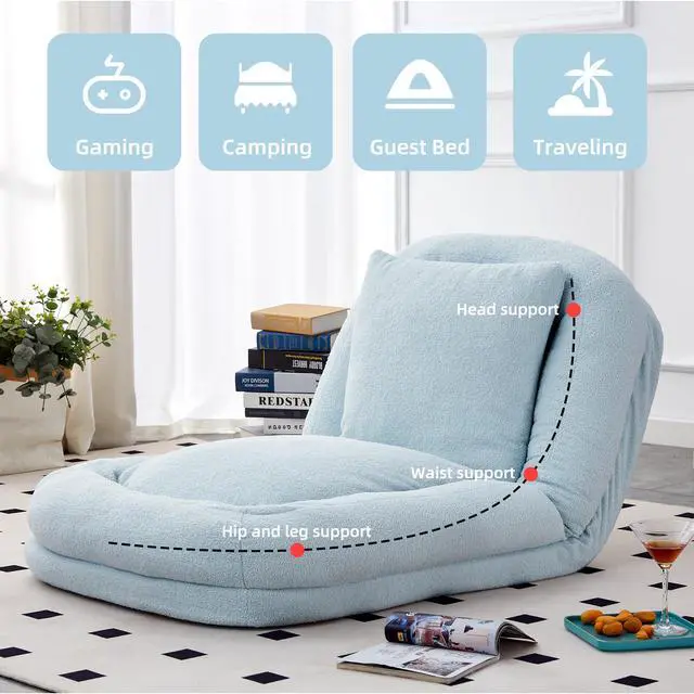 Alt view image 7 of 7 - Folding Sofa Chair with 5 Adjustable Positions Plush Floor Lounge Chair for Gaming, Meditation, and Relaxation