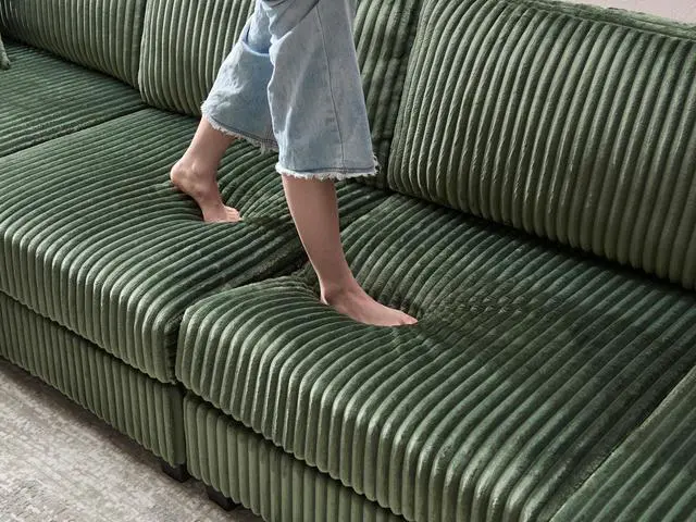 Alt view image 4 of 4 - Convertible U-shaped Combination Sofa, Corduroy Fabric, Modern Comfortable Large Size 4 Seat Sofa, Living Room Double Lounge Chair ,Green