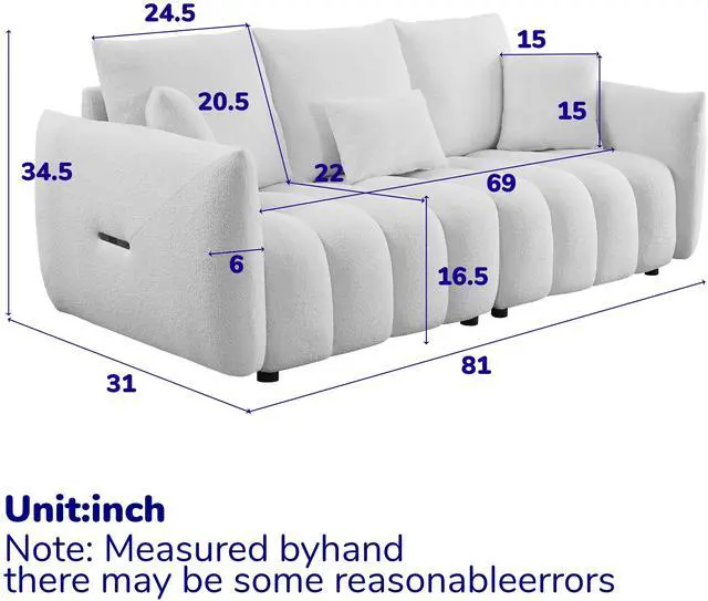 Alt view image 2 of 7 - [video] MH 81" Premium Teddy fabric Sofa with 3 Back Pillows and 3 back Cushions Solid Wood Frame 3-Seater Sofa, Oversized Upholstered Chair for Living Room, Bedroom, Apartment and OfficeW1193S00065