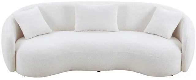 Alt view image 3 of 7 - Mid Century Modern Curved Living Room Sofa, 4-Seat Boucle Fabric Couch for Bedroom, Office, Apartment, off white(beige and white)