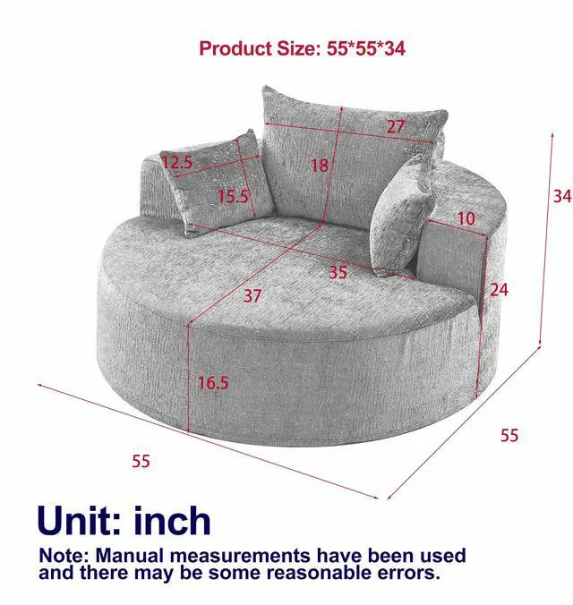 Alt view image 2 of 6 - 55''L Chenille Sponge single sofa,No Assembly Required,Fluffy Modern Sleeper Chair for Living room, Bedroom, Lounge and Projection Room(Not a swivel chair.)