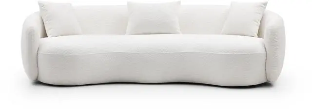 Main image of Mid Century Modern Curved Living Room Sofa, 4-Seat Boucle Fabric Couch for Bedroom, Office, Apartment, off white(beige and white)