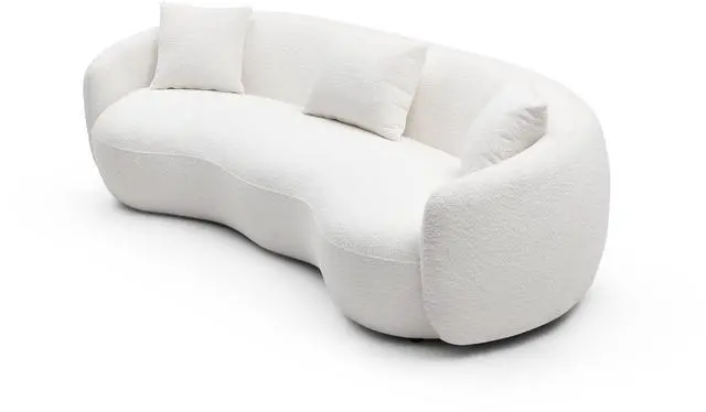 Alt view image 2 of 7 - Mid Century Modern Curved Living Room Sofa, 4-Seat Boucle Fabric Couch for Bedroom, Office, Apartment, off white(beige and white)