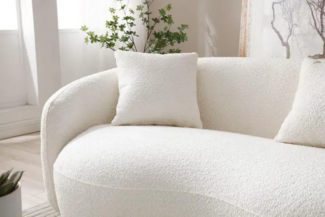 Alt view image 6 of 7 - Mid Century Modern Curved Living Room Sofa, 4-Seat Boucle Fabric Couch for Bedroom, Office, Apartment, off white(beige and white)