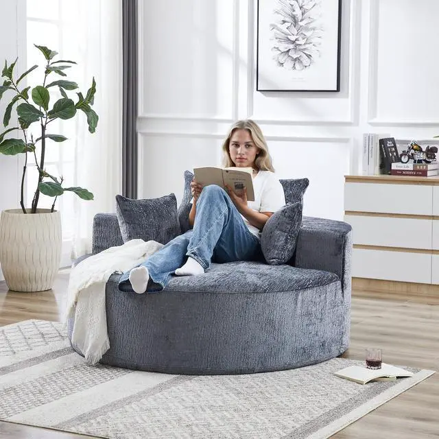 Alt view image 4 of 6 - 55''L Chenille Sponge single sofa,No Assembly Required,Fluffy Modern Sleeper Chair for Living room, Bedroom, Lounge and Projection Room(Not a swivel chair.)