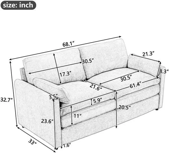 Alt view image 2 of 7 - 68.1" Cozy Upholstered Loveseat Sofa Oversized Comfy Comfy Cloud Sofa Double Cushion Loveseat Sofa Plush Cushion Sofa Couch for Living Room,Light Grey