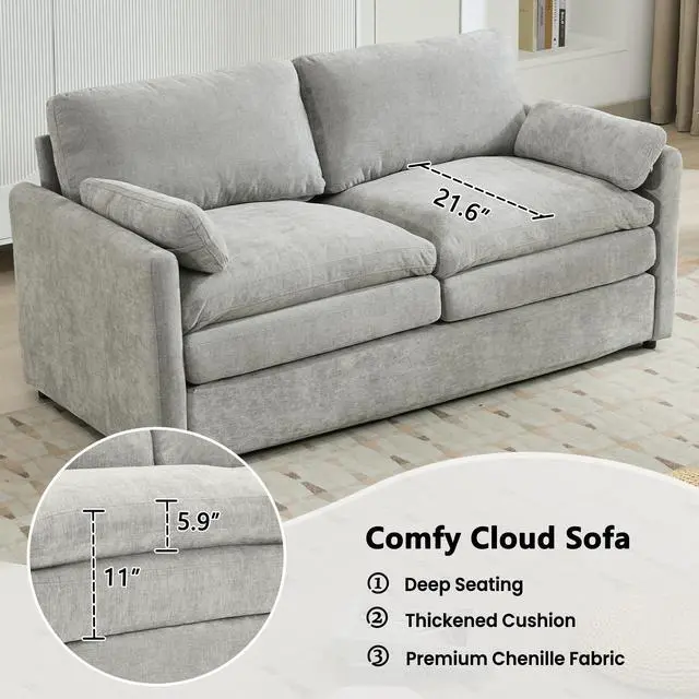 Alt view image 5 of 7 - 68.1" Cozy Upholstered Loveseat Sofa Oversized Comfy Comfy Cloud Sofa Double Cushion Loveseat Sofa Plush Cushion Sofa Couch for Living Room,Light Grey