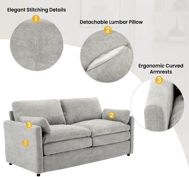 Alt view image 4 of 7 - 68.1" Cozy Upholstered Loveseat Sofa Oversized Comfy Comfy Cloud Sofa Double Cushion Loveseat Sofa Plush Cushion Sofa Couch for Living Room,Light Grey