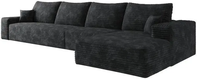 Alt view image 5 of 7 - 135" Cloud Sectional Couch with L-Shape Chaise,Modern Modular Sofa with Deep Seat, Upholstered Couches for Living Room Bedroom,No Assembly Required, Black(Plush Corduroy Fabric)